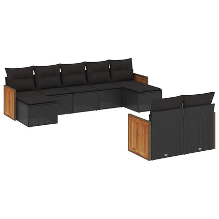 sofasæt til haven 9 dele med hynder polyrattan sort