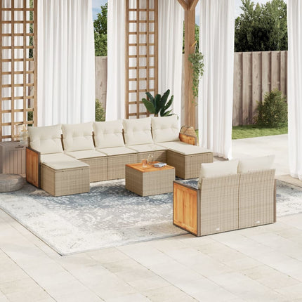 sofasæt til haven 10 dele med hynder polyrattan beige