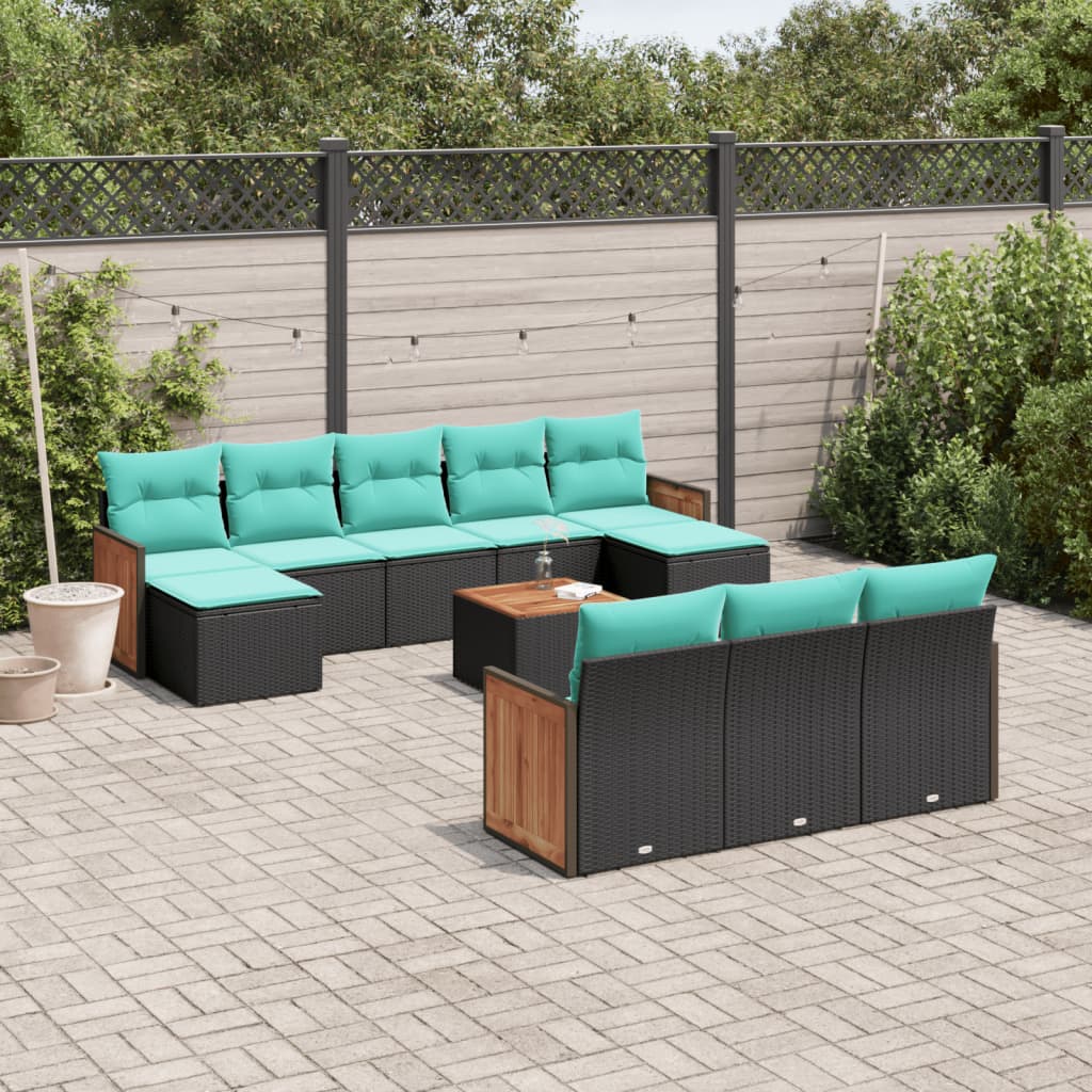 11-delt havesofast med hynder sort polyrattan