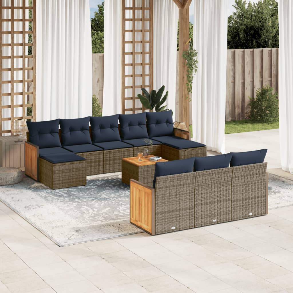 11-delt havesofast med hynder gr polyrattan