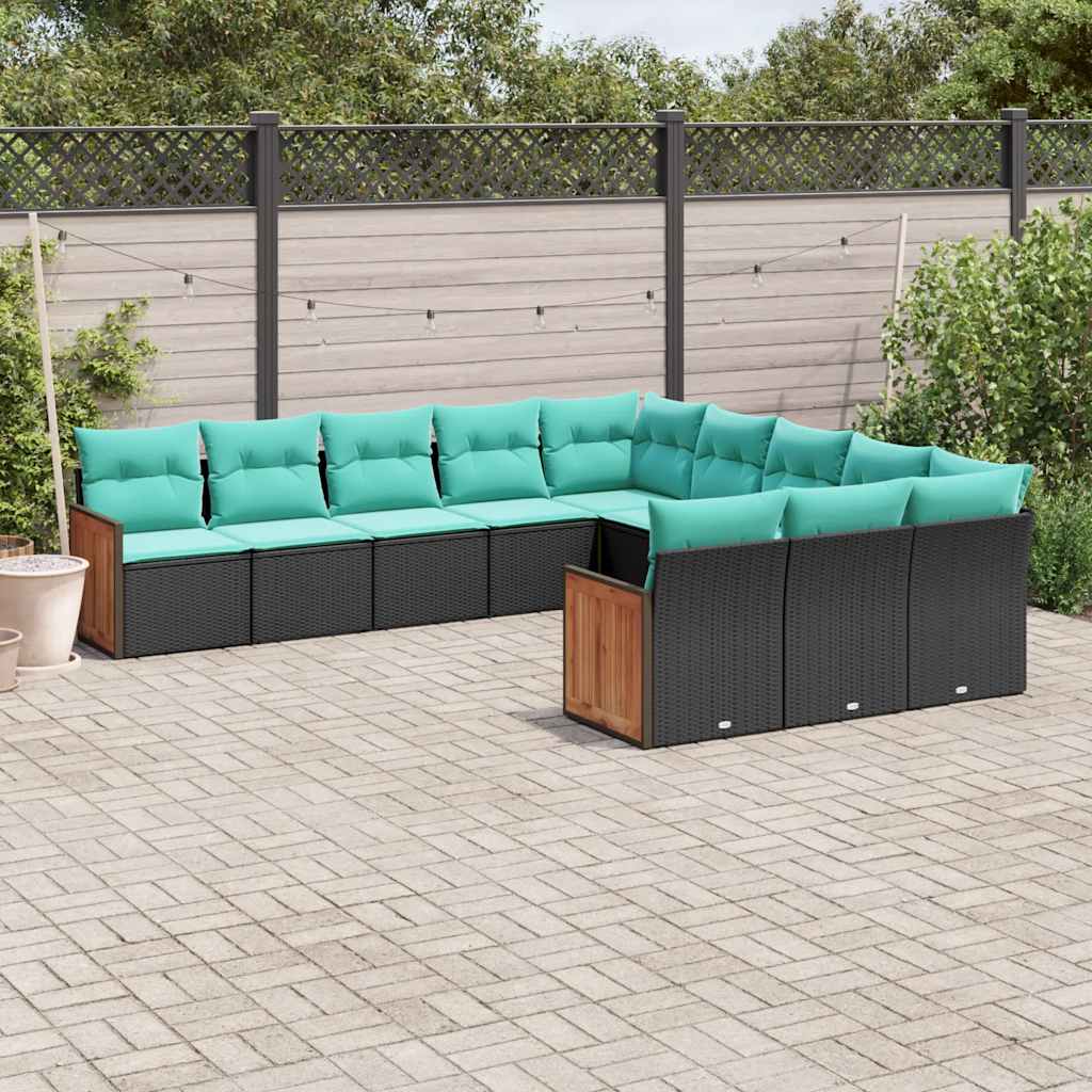 11-delt havesofast med hynder sort polyrattan
