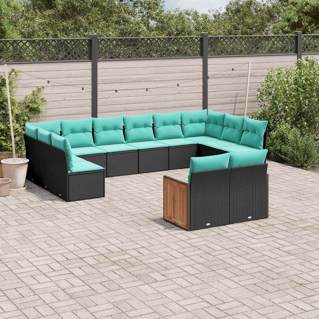 12-delt havesofast med hynder sort polyrattan