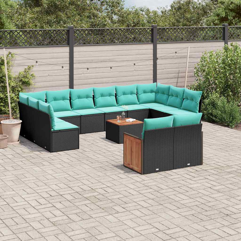 13-delt havesofast med hynder sort polyrattan