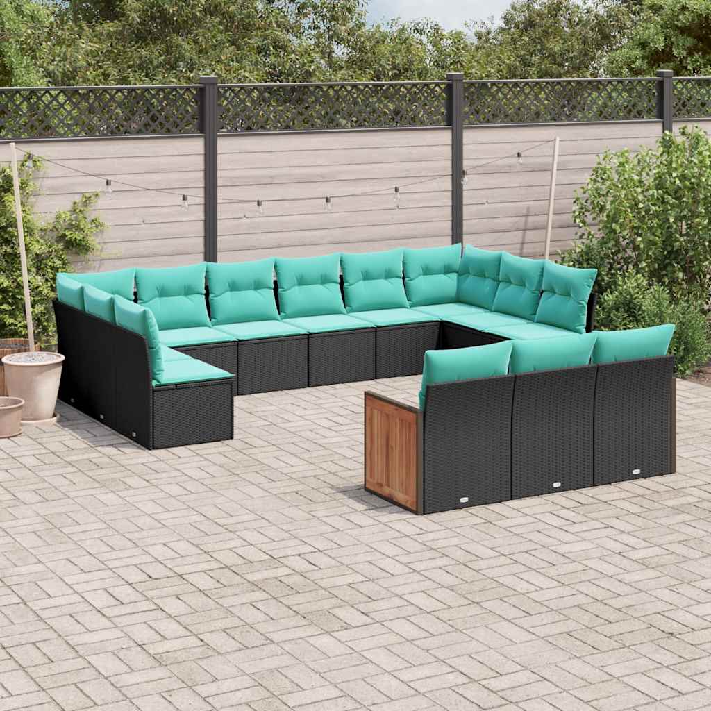 13-delt havesofast med hynder sort polyrattan