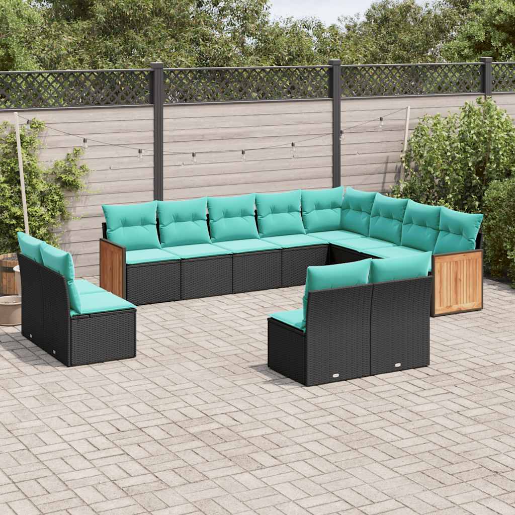 12-delt havesofast med hynder sort polyrattan