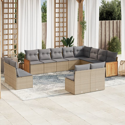 sofasæt til haven 12 dele med hynder polyrattan beige