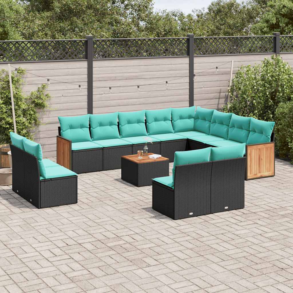13-delt havesofast med hynder sort polyrattan