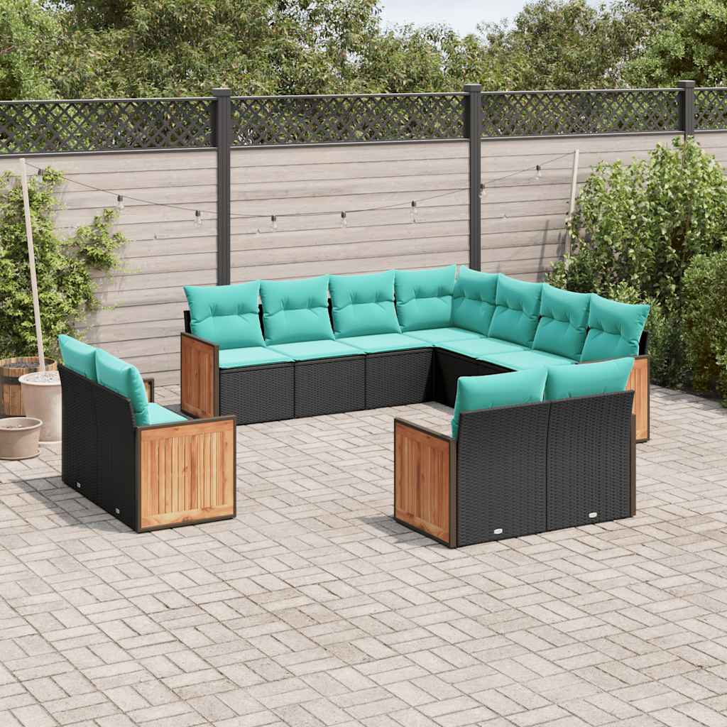 11-delt havesofast med hynder sort polyrattan