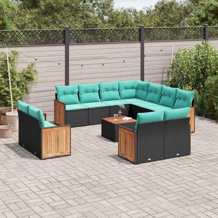 12-delt havesofasæt med hynder sort polyrattan