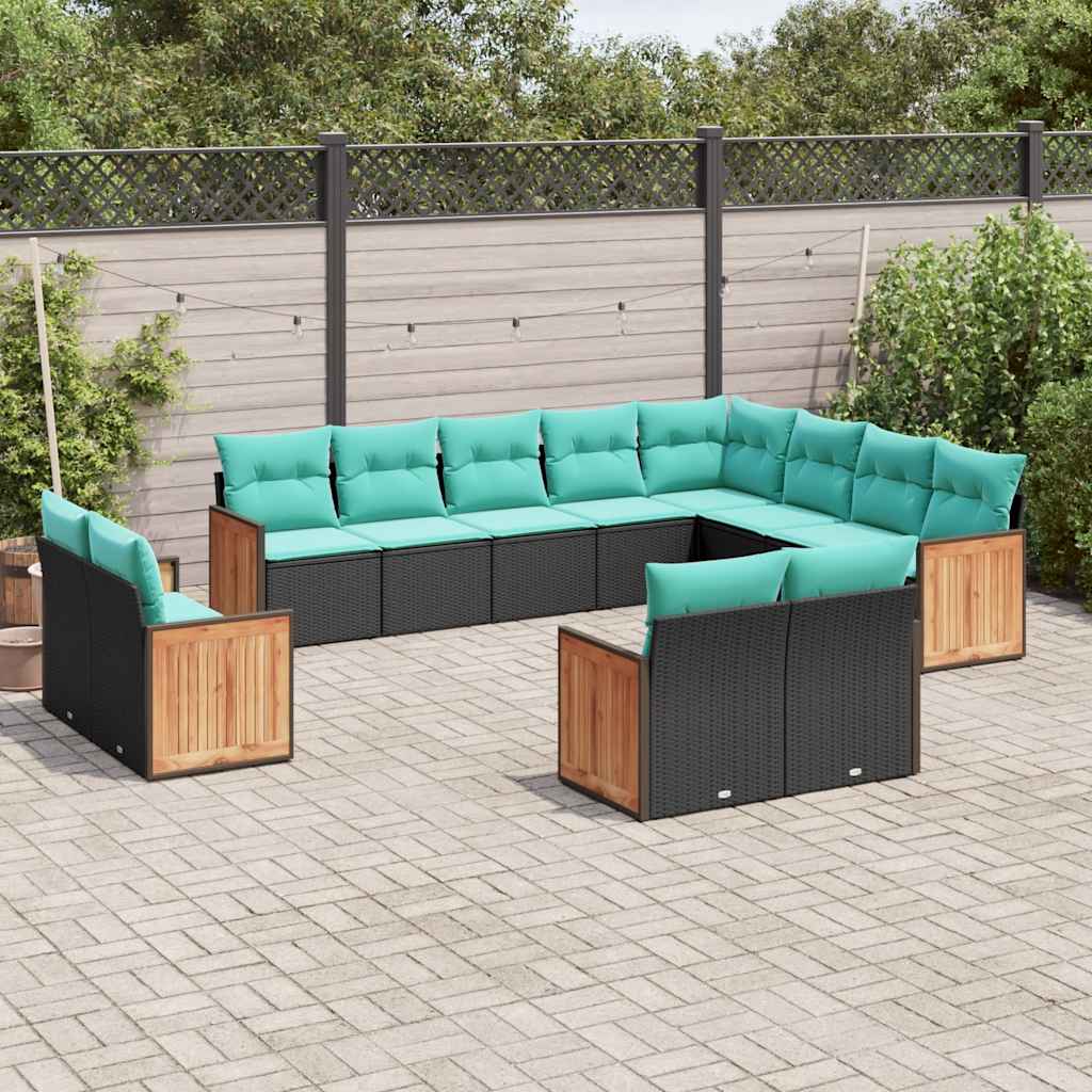12-delt havesofast med hynder sort polyrattan
