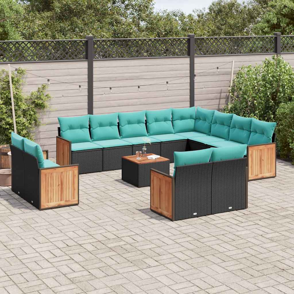 13-delt havesofast med hynder sort polyrattan