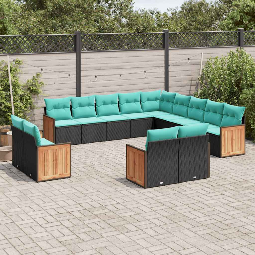 13-delt havesofast med hynder sort polyrattan