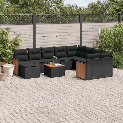 sofasæt til haven 11 dele med hynder polyrattan sort