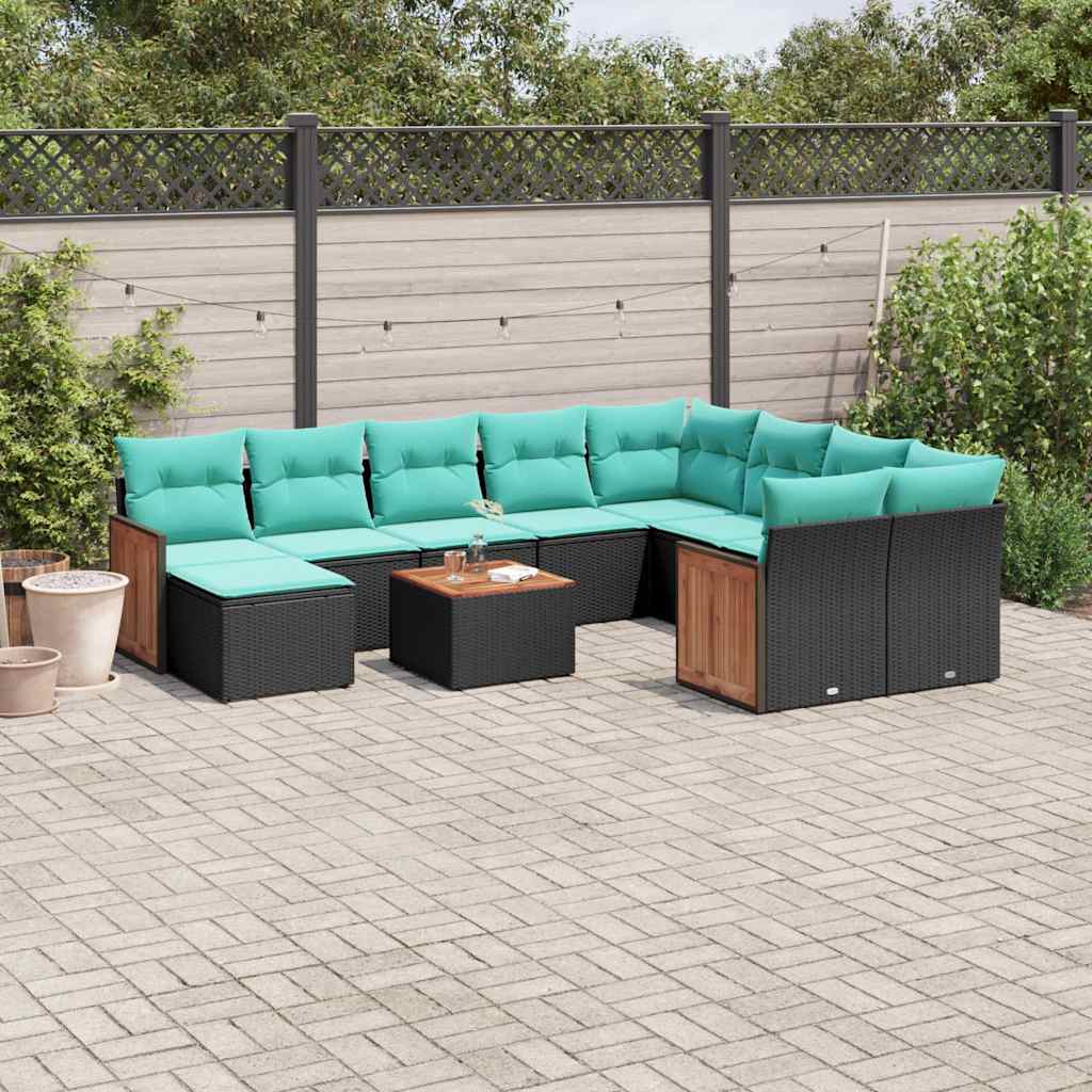 11-delt havesofast med hynder sort polyrattan