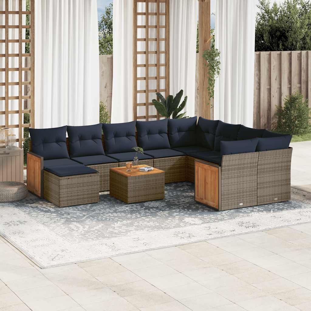 11-delt havesofast med hynder gr polyrattan