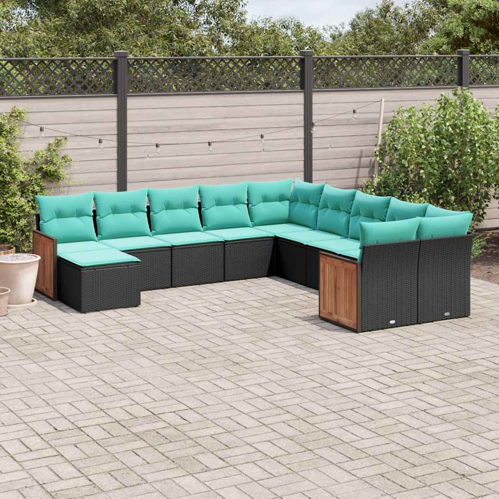 11-delt havesofast med hynder sort polyrattan