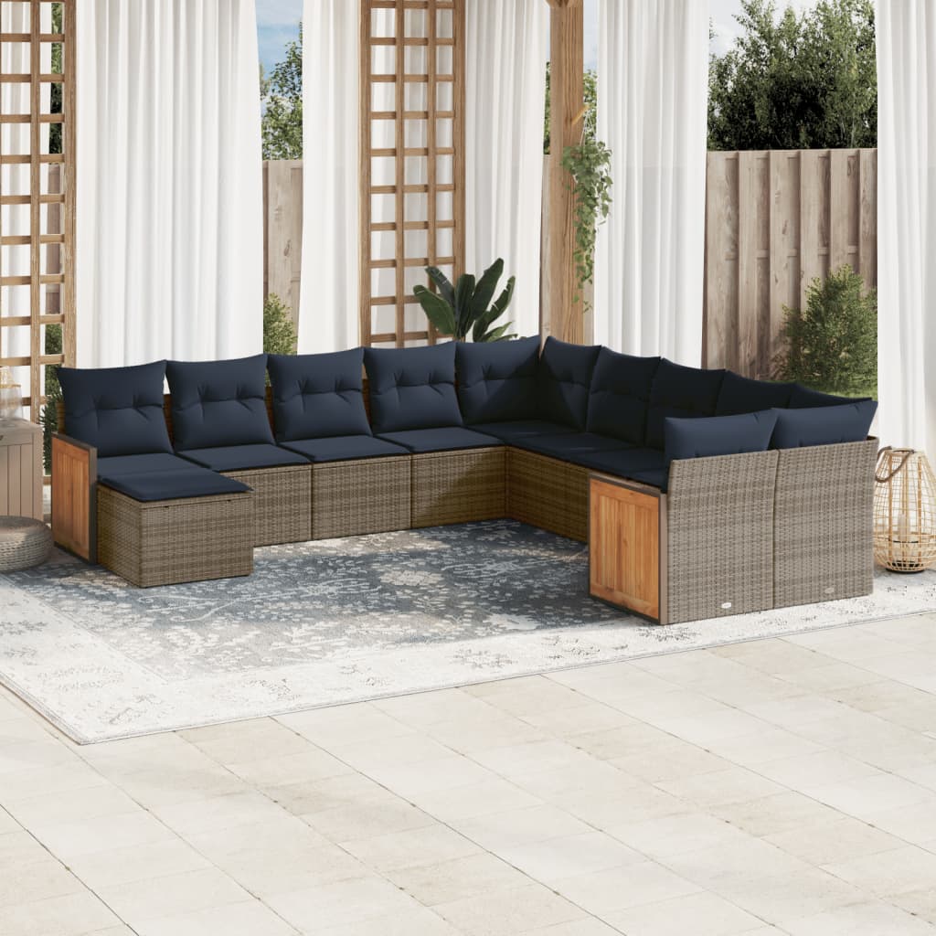 11-delt havesofast med hynder gr polyrattan