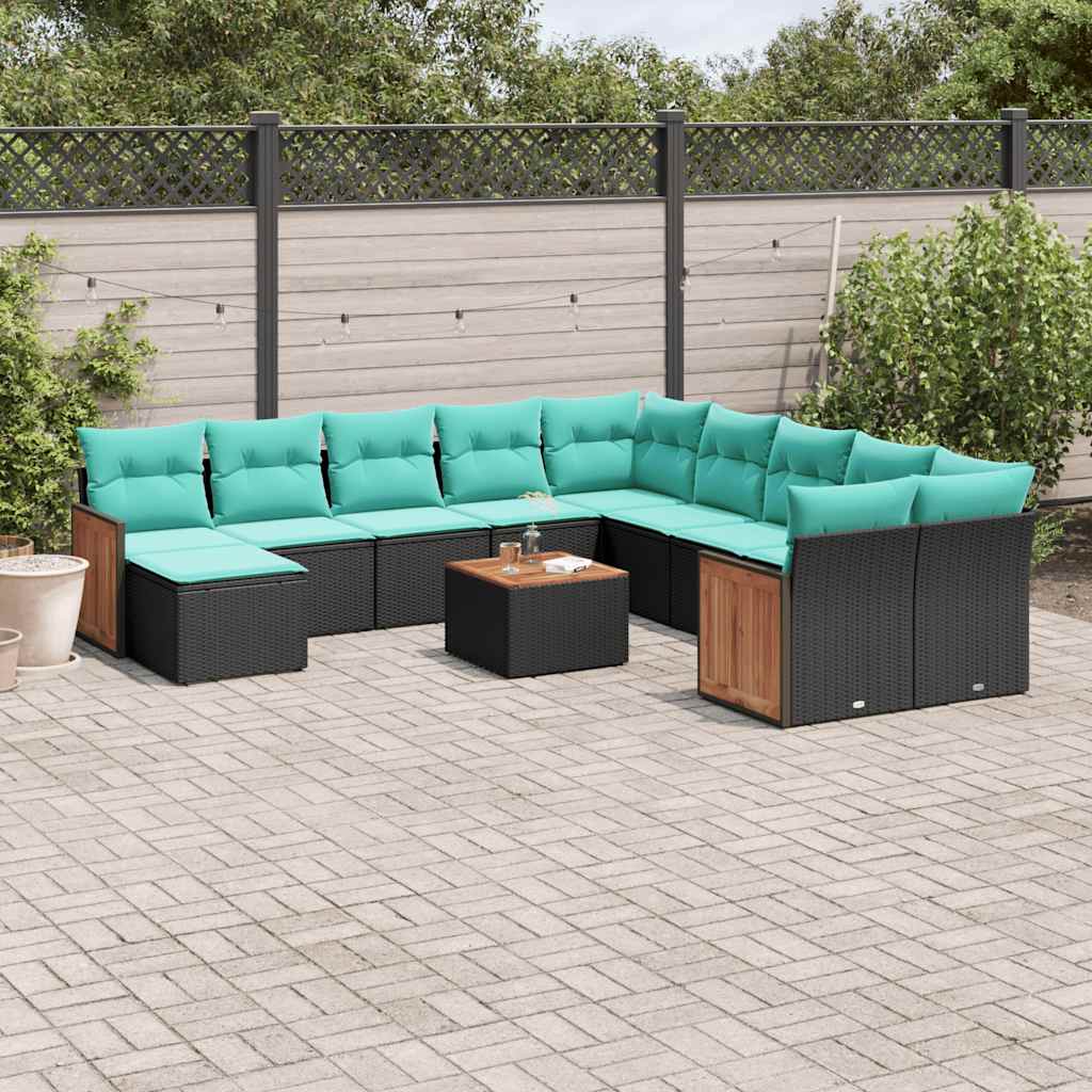 12-delt havesofast med hynder sort polyrattan