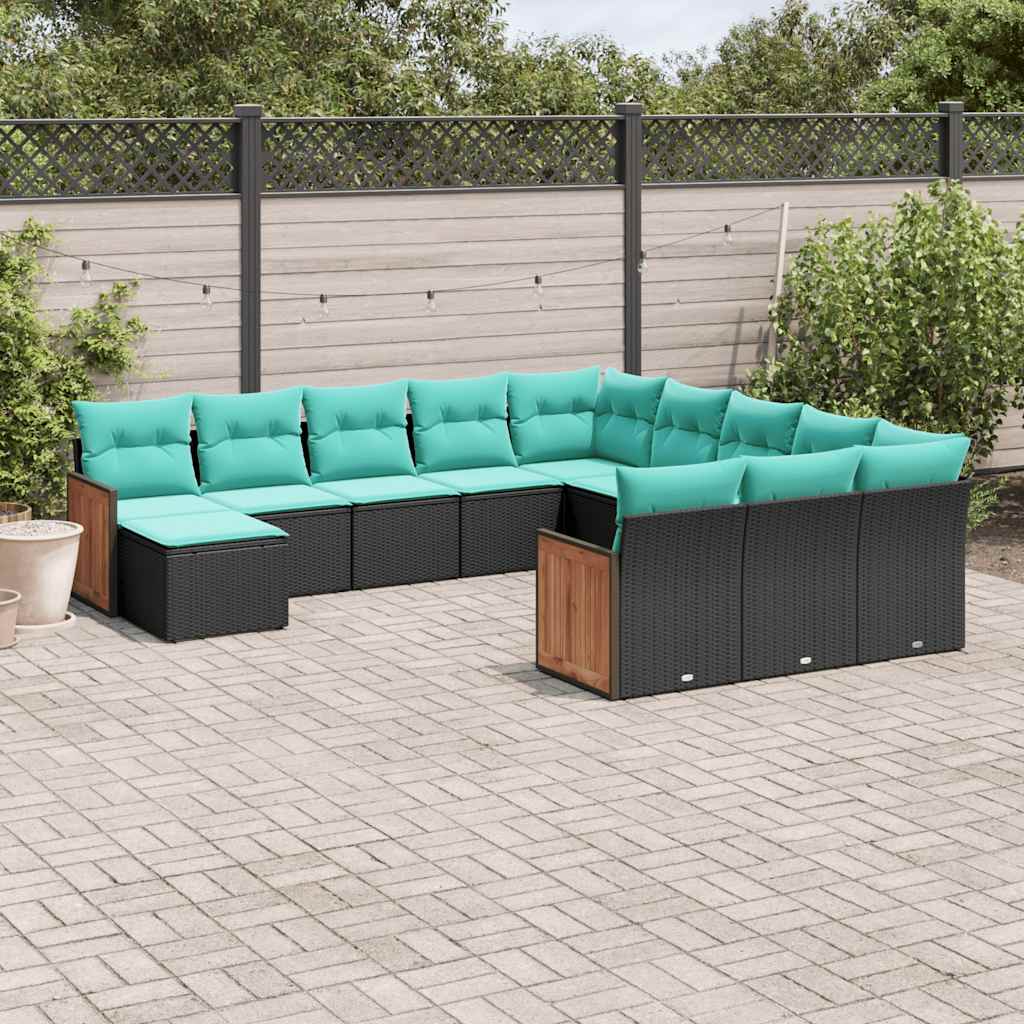 12-delt havesofast med hynder sort polyrattan