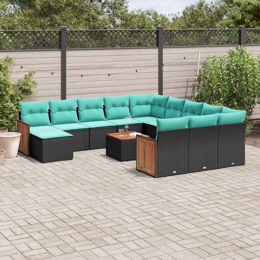 13-delt havesofast med hynder sort polyrattan