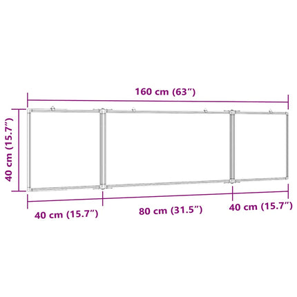 magnetisk whiteboard 160x40x1,7 cm foldbart aluminium