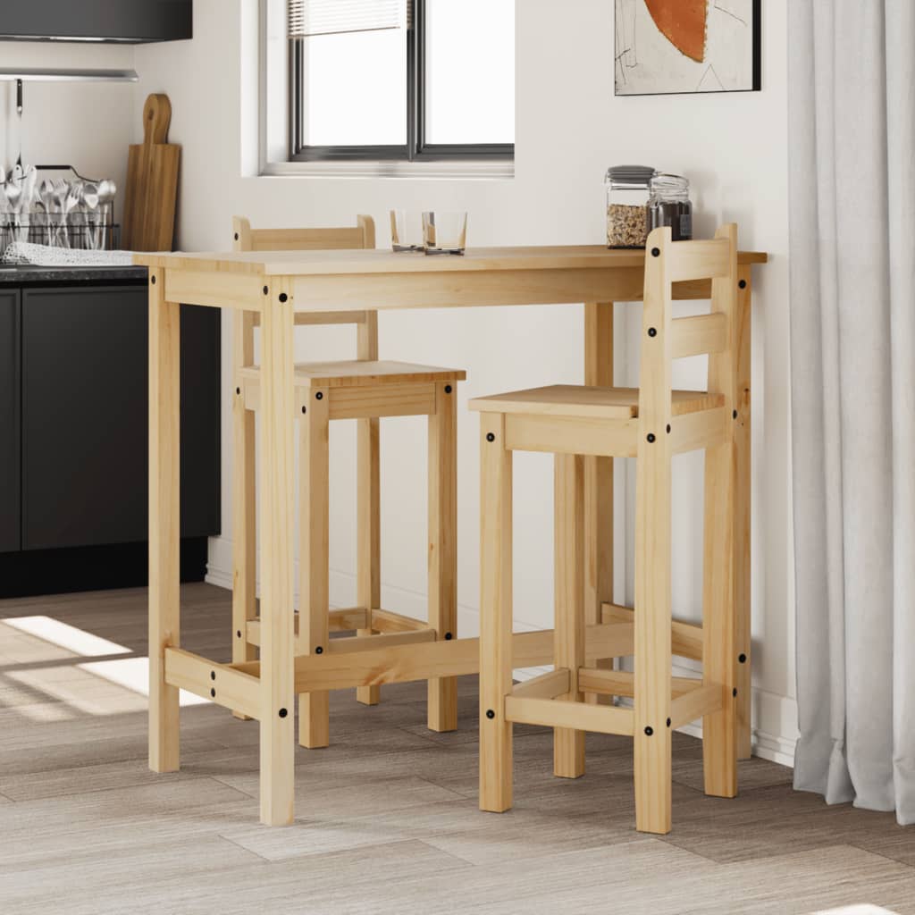 Barsæt 3 Dele Massivt Fyrretræ Brun - 112 cm / Barbord 2x barstol