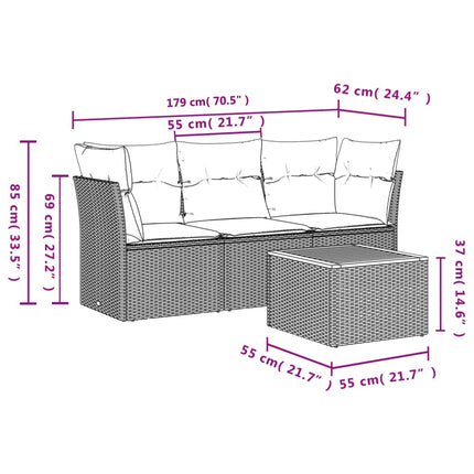sofasæt til haven 4 dele med hynder polyrattan grå