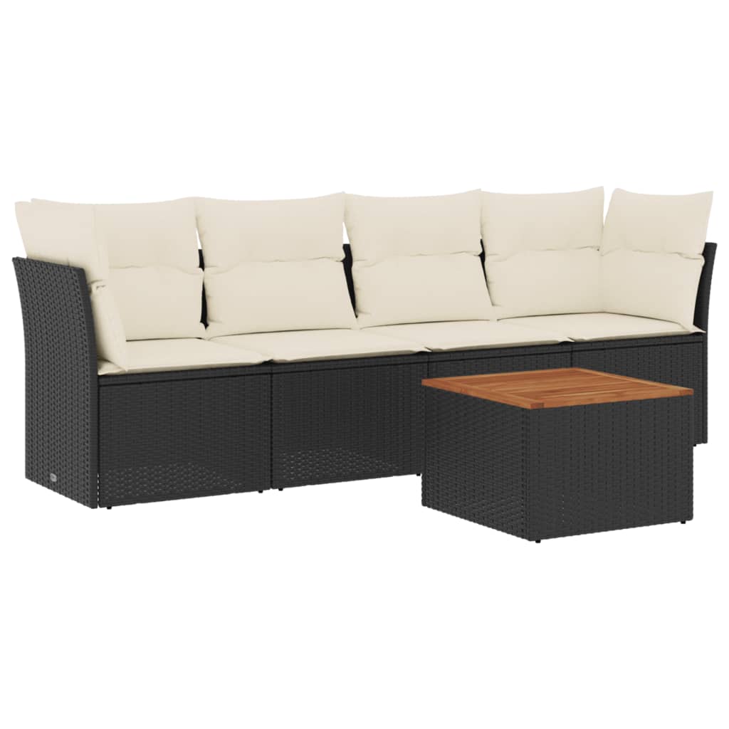 sofasæt til haven 5 dele med hynder polyrattan sort