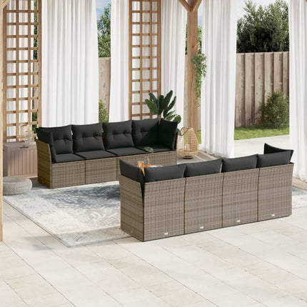 sofasæt til haven 9 dele med hynder polyrattan grå