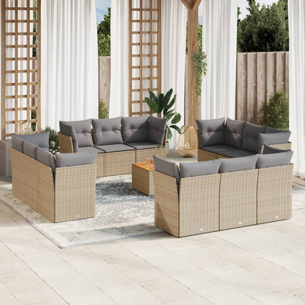 sofasæt til haven 13 dele med hynder polyrattan beige