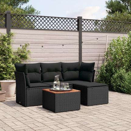 sofasæt til haven 5 dele med hynder polyrattan sort