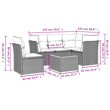 sofasæt til haven 6 dele med hynder polyrattan sort