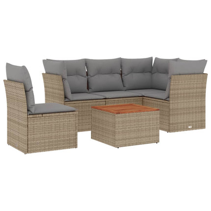 sofasæt til haven 6 dele med hynder polyrattan beige