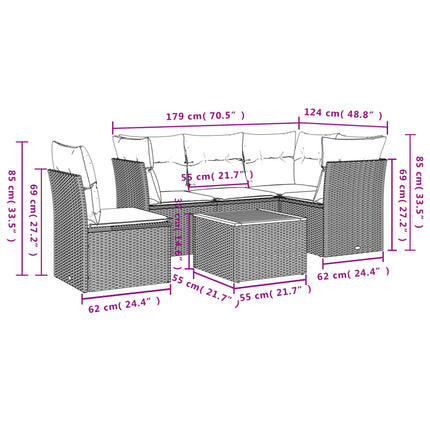 sofasæt til haven 6 dele med hynder polyrattan beige