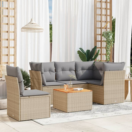 sofasæt til haven 6 dele med hynder polyrattan beige