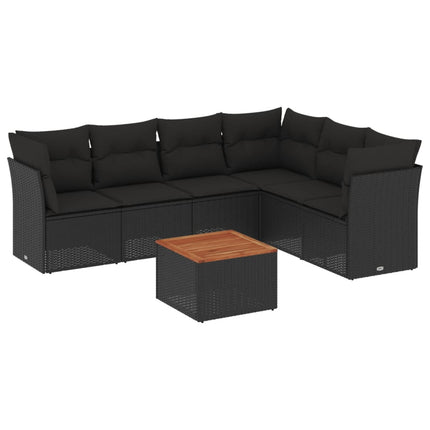 sofasæt til haven 7 dele med hynder polyrattan sort