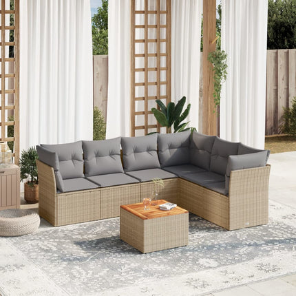 sofasæt til haven 7 dele med hynder polyrattan beige