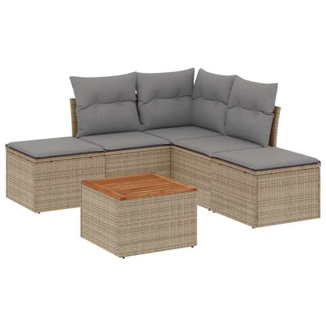 sofasæt til haven 6 dele med hynder polyrattan beige