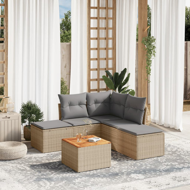 sofasæt til haven 6 dele med hynder polyrattan beige