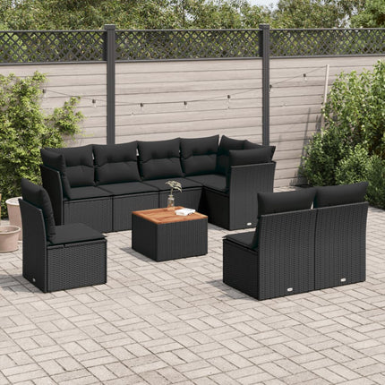sofasæt til haven 9 dele med hynder polyrattan sort
