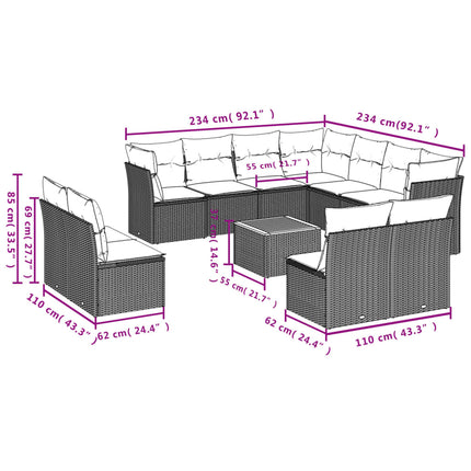 sofasæt til haven 12 dele med hynder polyrattan beige