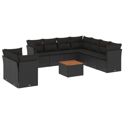 sofasæt til haven 10 dele med hynder polyrattan sort