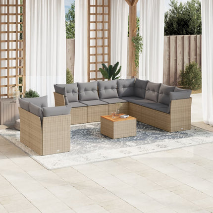 sofasæt til haven 10 dele med hynder polyrattan beige