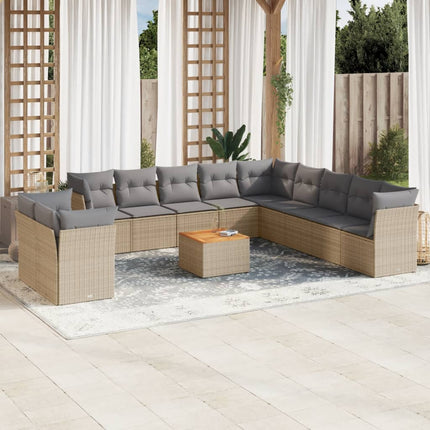 sofasæt til haven 12 dele med hynder polyrattan beige