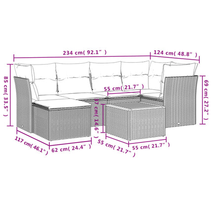 sofasæt til haven 7 dele med hynder polyrattan sort