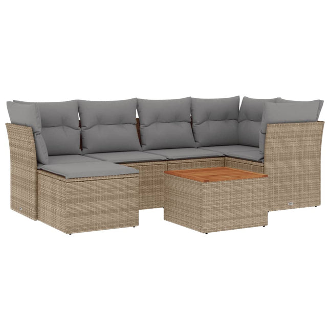 sofasæt til haven 7 dele med hynder polyrattan beige