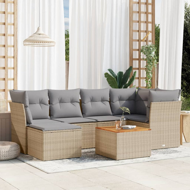 sofasæt til haven 7 dele med hynder polyrattan beige