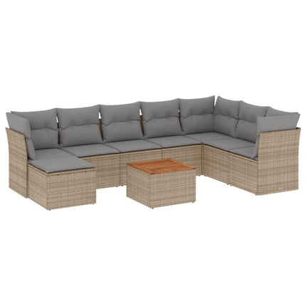 sofasæt til haven 9 dele med hynder polyrattan beige