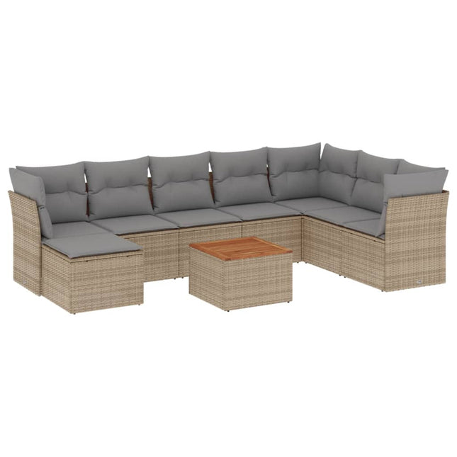 sofasæt til haven 9 dele med hynder polyrattan beige