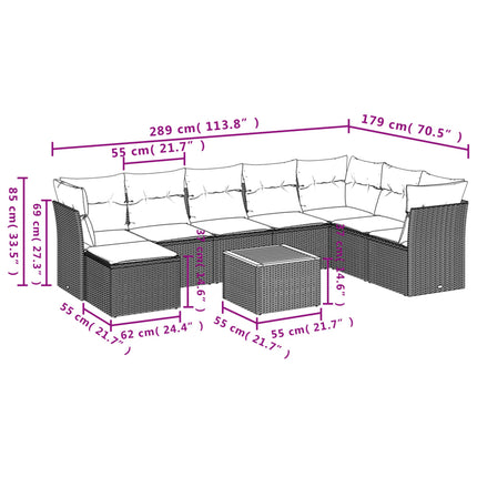 sofasæt til haven 9 dele med hynder polyrattan beige